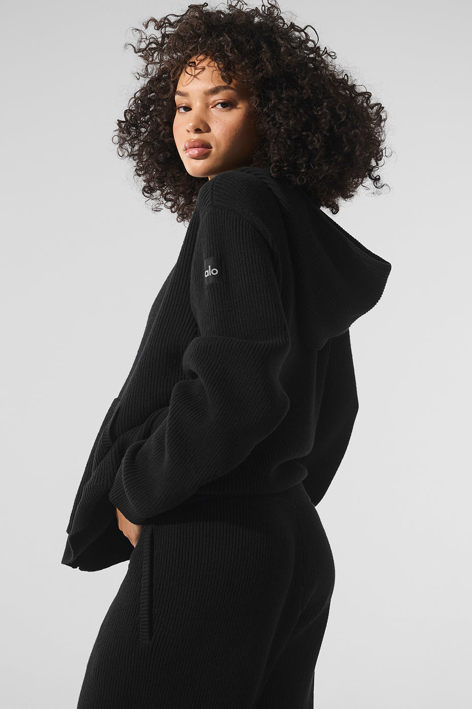 Alo Yoga Women'S Domain Rib Knit Full Zip Sweater