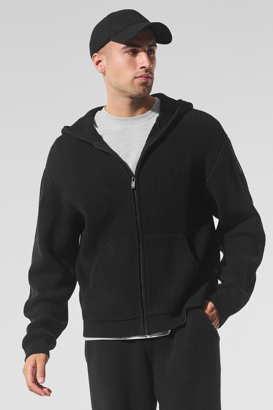 Alo Yoga Domain Rib Knit Full Zip Sweater