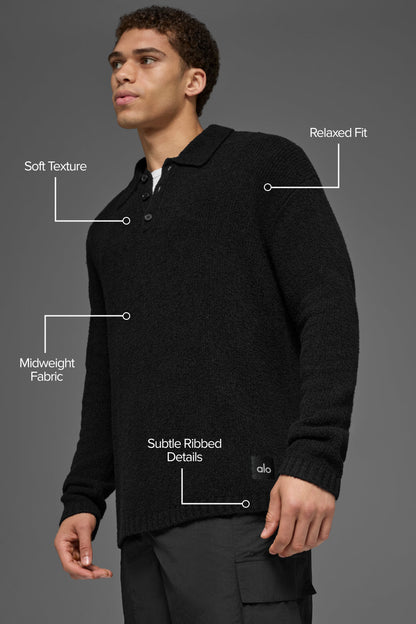 Alo Yoga Textured Knit Long Sleeve Polo