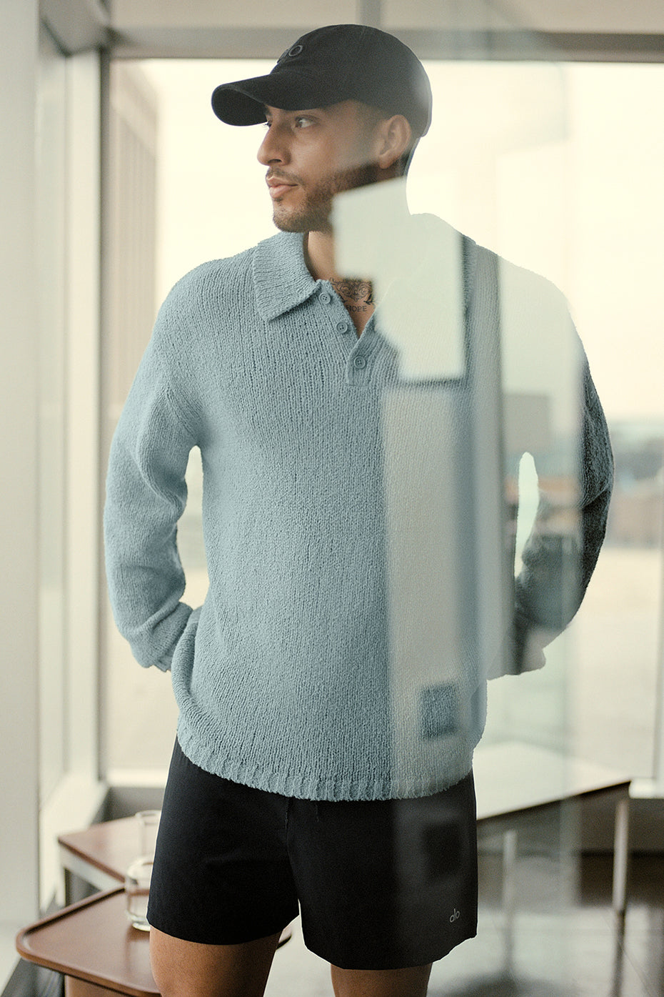 Alo Yoga Textured Knit Long Sleeve Polo
