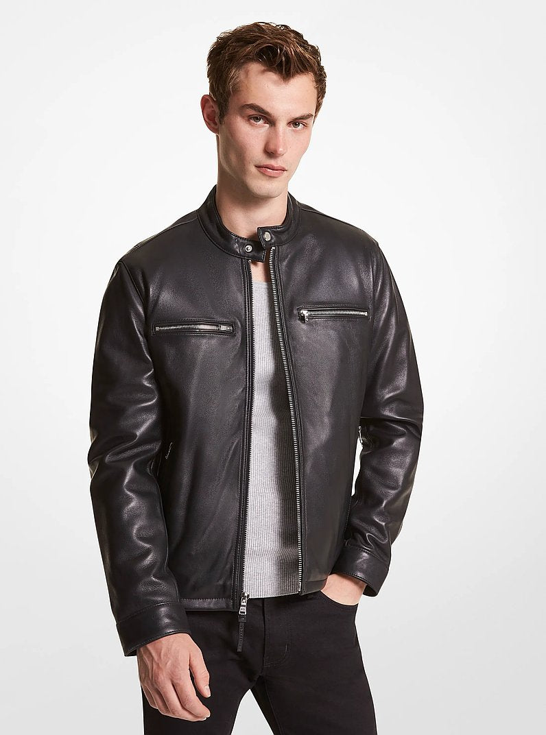Michael Kors Leather Moto Jacket BLACK