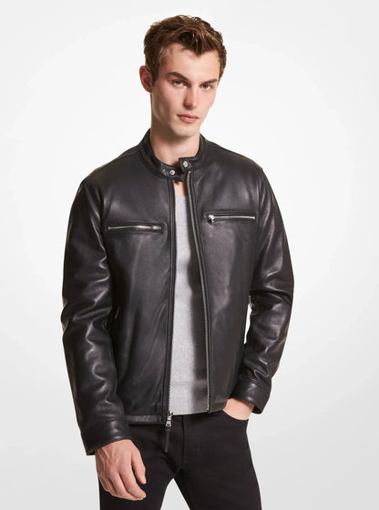 Michael Kors Leather Moto Jacket BLACK