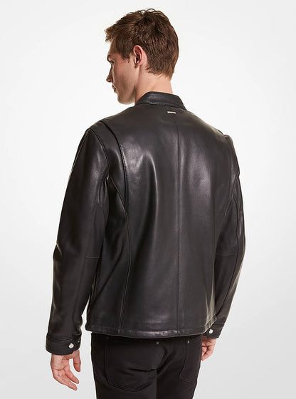 Michael Kors Leather Moto Jacket BLACK