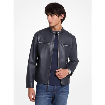 Michael Kors Leather Moto Jacket MIDNIGHT