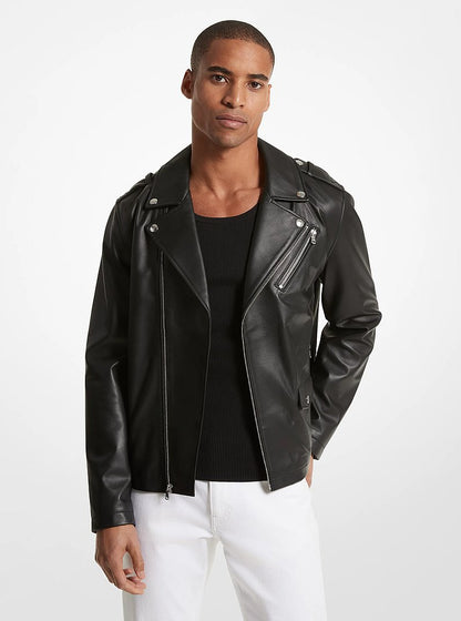 Michael Kors Leather Moto Jacket BLACK