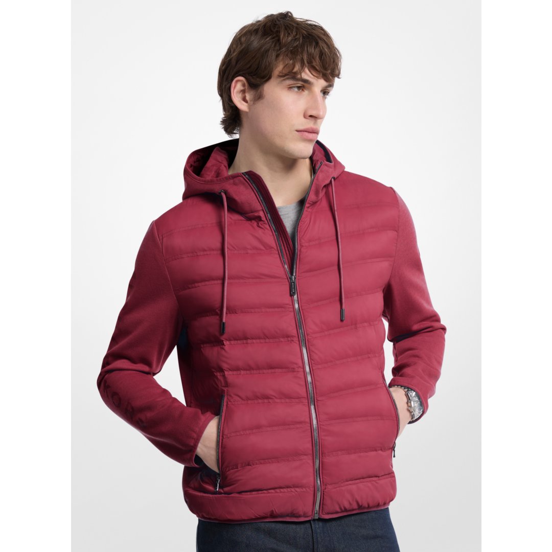 Michael Kors Galway Quilted Mixed-Media Jacket CHERRY