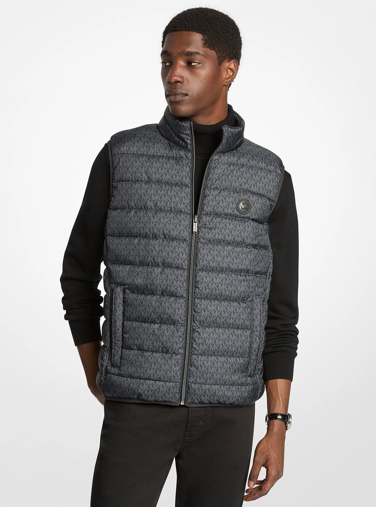 Michael Kors Abbou Signature Logo Reversible Vest BLACK