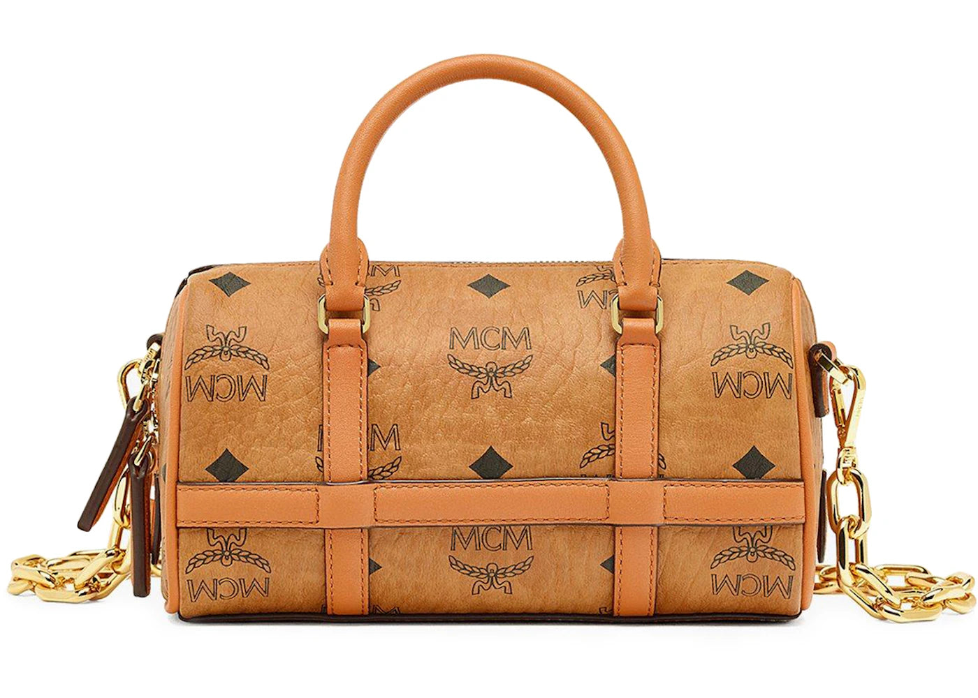 Mcm Delmy Boston Bag Mini Visetos Cognac