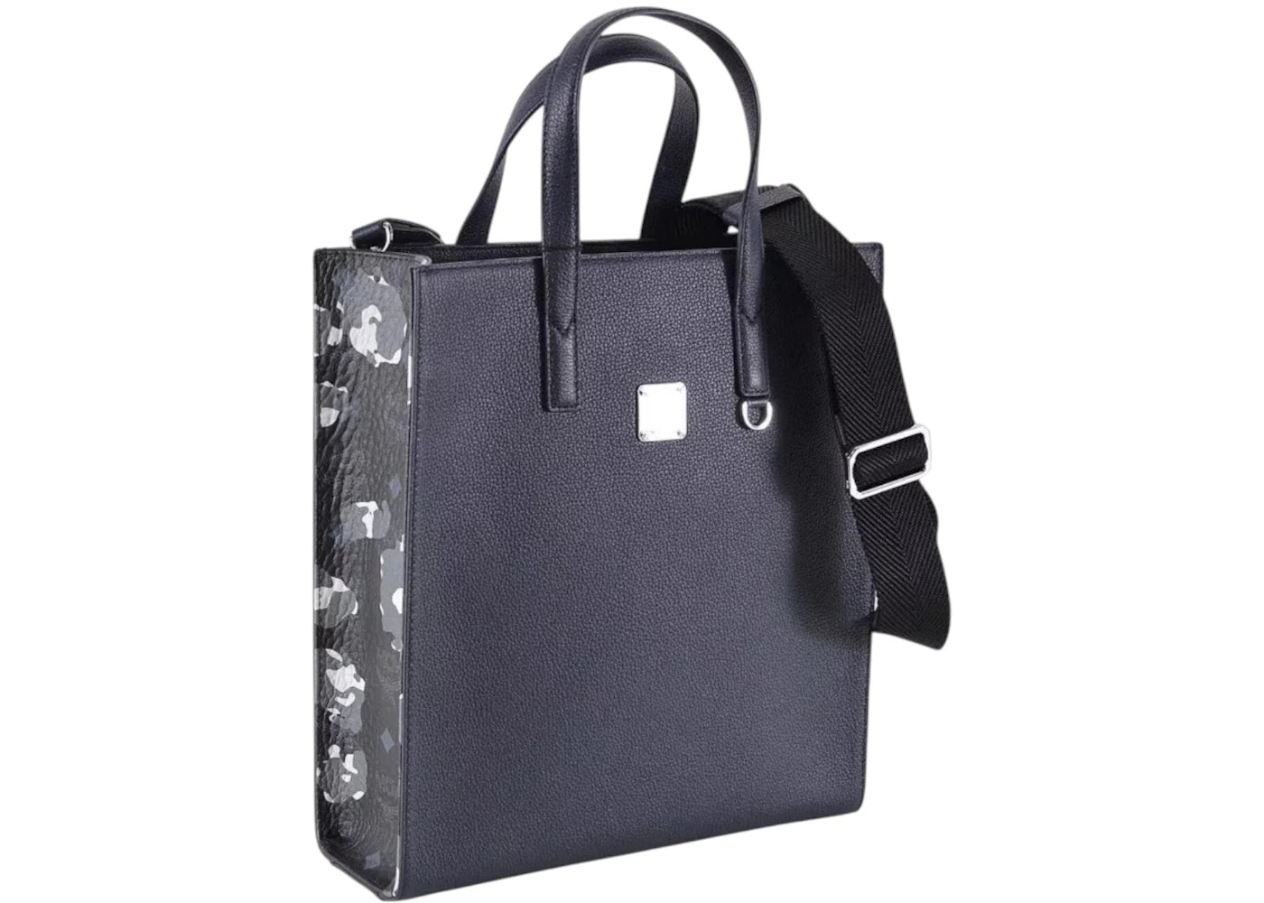 Mcm Floral Leather Portuna Tote Black/Blue