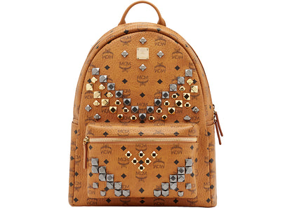 Mcm Stark Backpack Visetos M Studs Medium Cognac