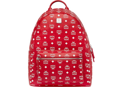 Mcm Stark Backpack Visetos White Logo Medium Ruby Red