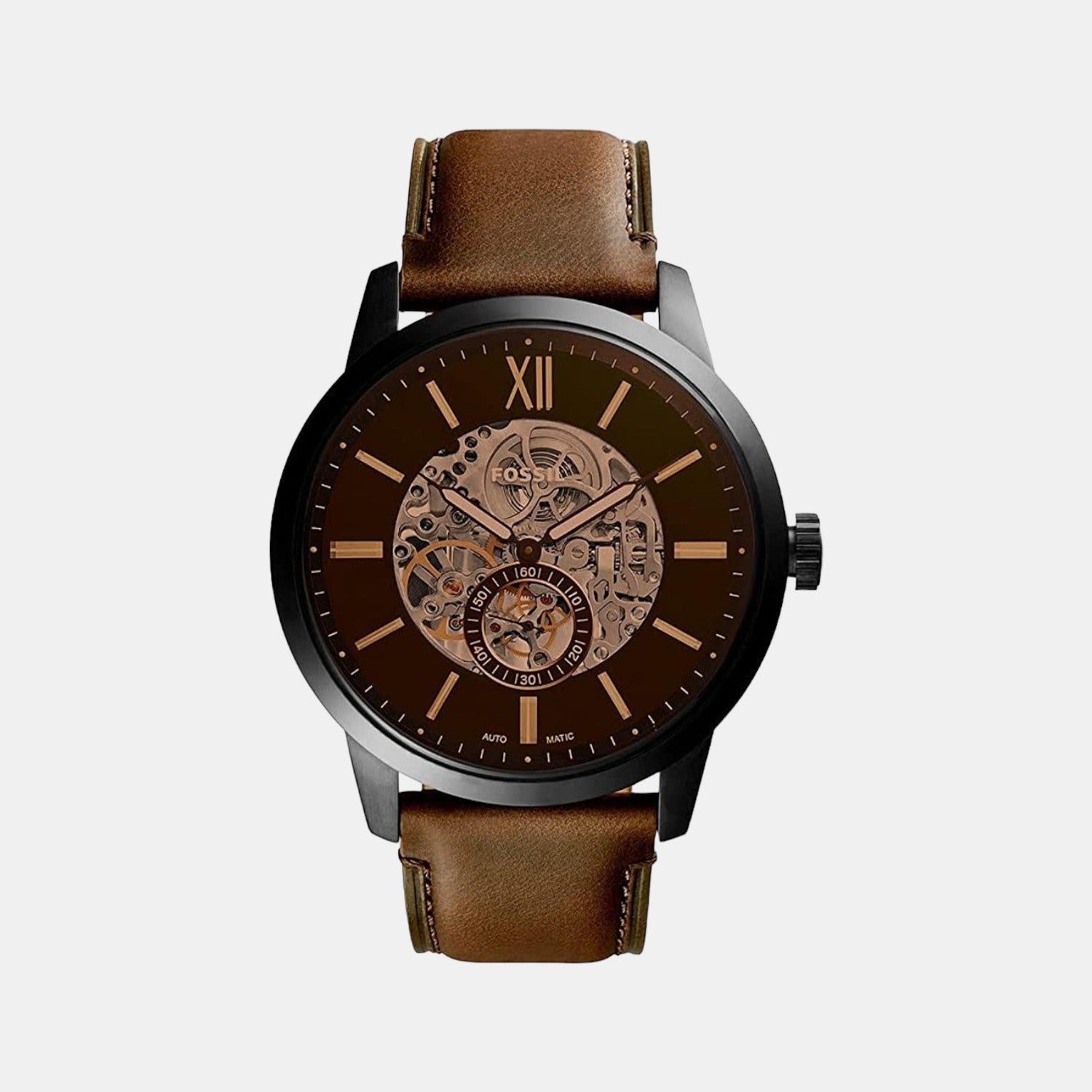 Fossil Towns Men Automatic Brown Dial Analog Leather Watch Me3155