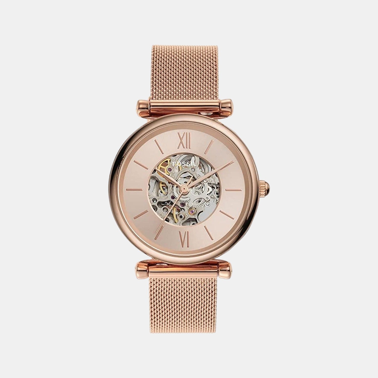 Fossil Carlie Women Automatic Rose Gold Dial Analog Mesh Watch Me3175