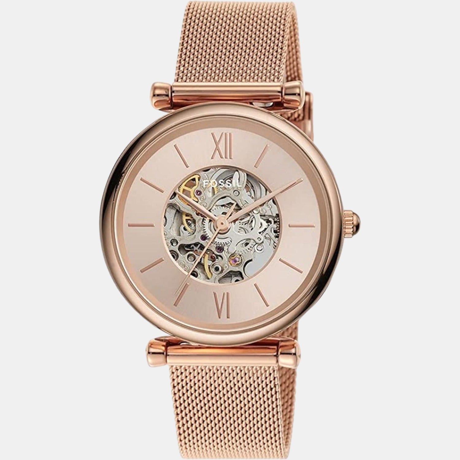 Fossil Carlie Women Automatic Rose Gold Dial Analog Mesh Watch Me3175
