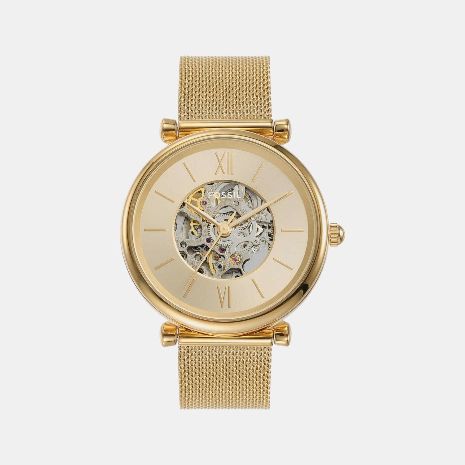 Fossil Carlie Women Automatic Gold Dial Analog Mesh Watch Me3250