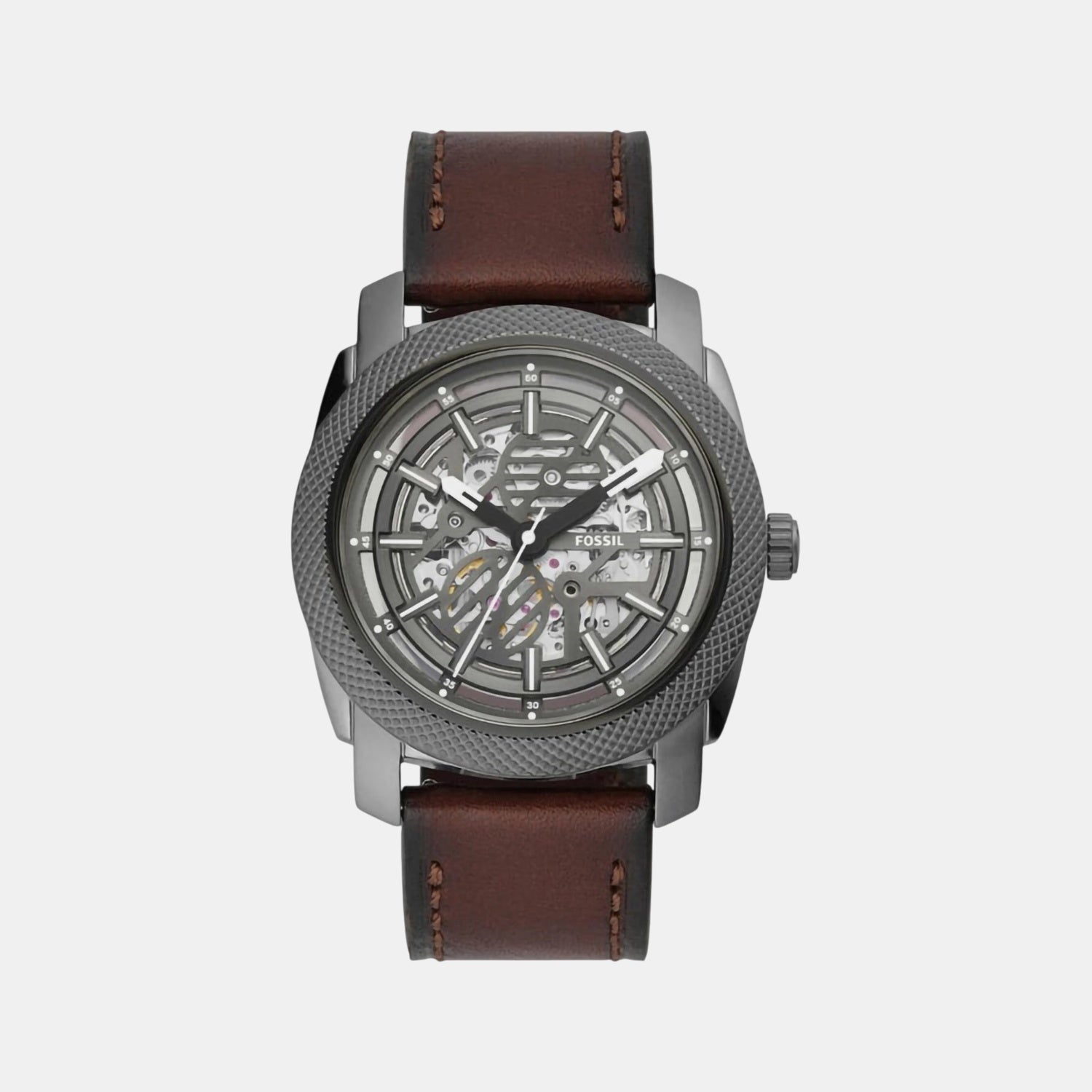 Fossil Machine Men Automatic Grey Dial Analog Leather Watch Me3254