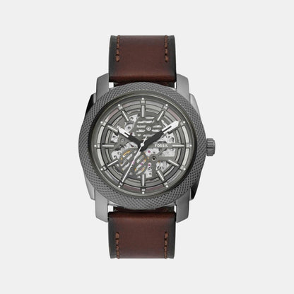 Fossil Machine Men Automatic Grey Dial Analog Leather Watch Me3254