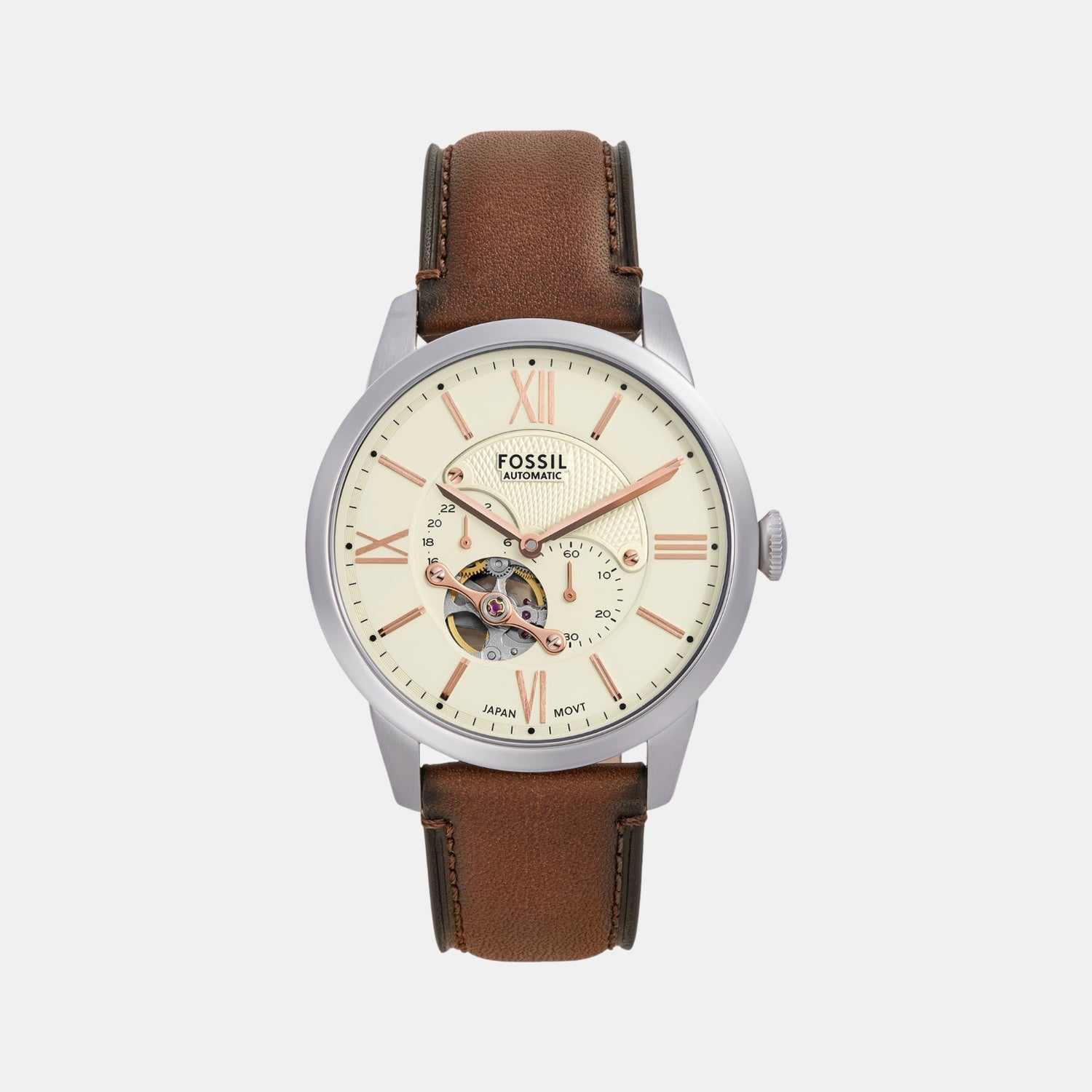 Fossil Townsman Men Automatic Cream Dial Multi-Function Leather Watch Me3266