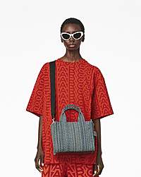 Marc Jacobs The Washed Monogram Denim Small Tote Bag Sun Faded Denim