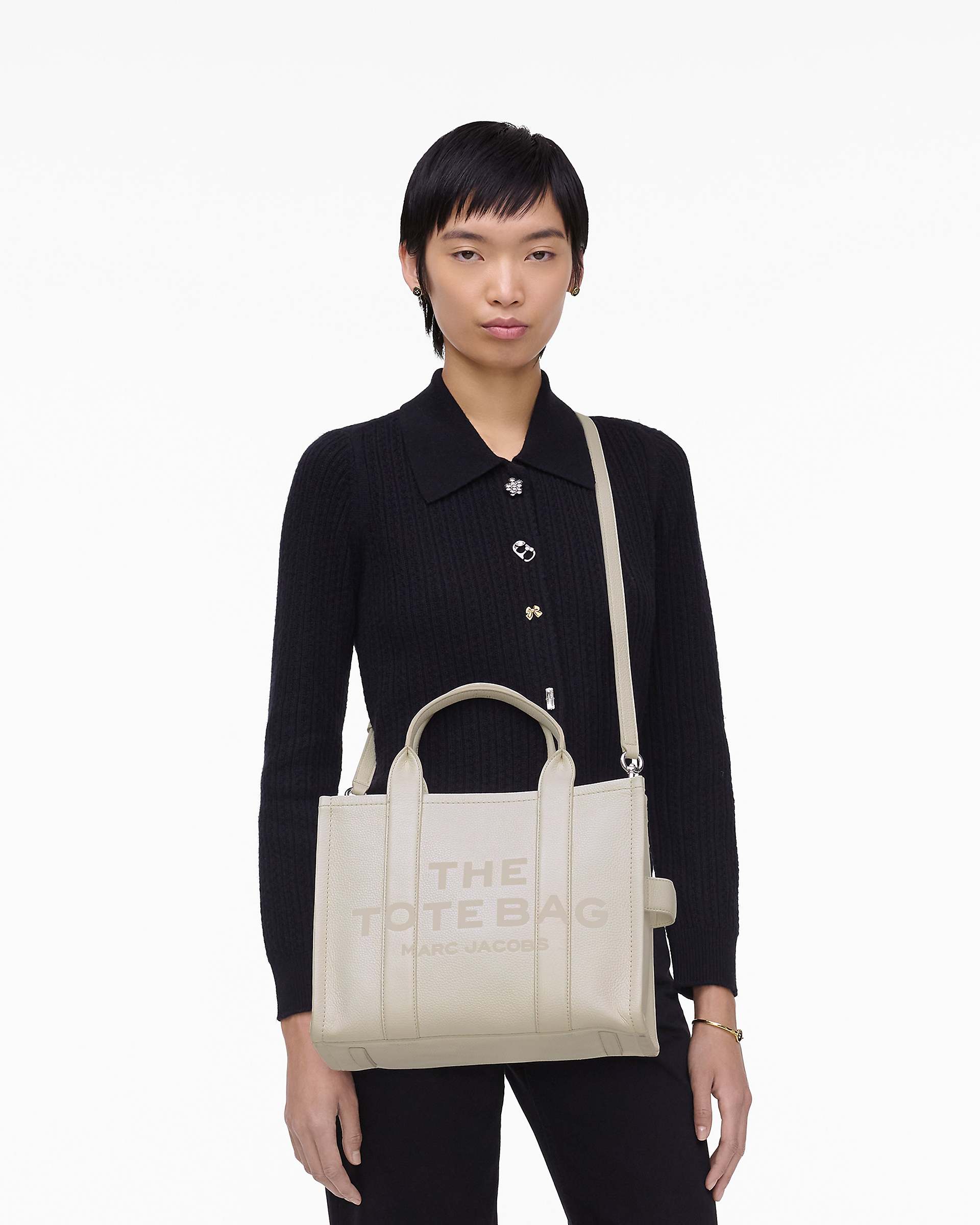 Marc Jacobs Marc Jacobs The Leather Medium Tote Bag Cotton/Silver Cotton/silver