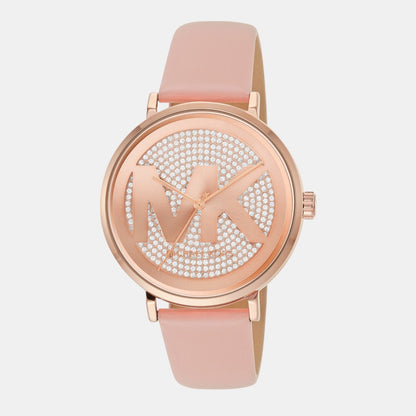 Michael Kors Addyson Women Quartz Pink Dial Analog Leather Watch Mk2957