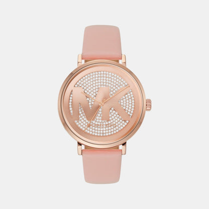 Michael Kors Addyson Women Quartz Pink Dial Analog Leather Watch Mk2957
