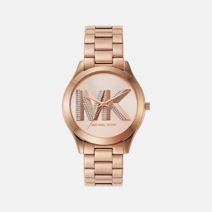 Michael Kors Slim Runway Women Quartz Pink Dial Analog Stainless Steel Watch Mk4733