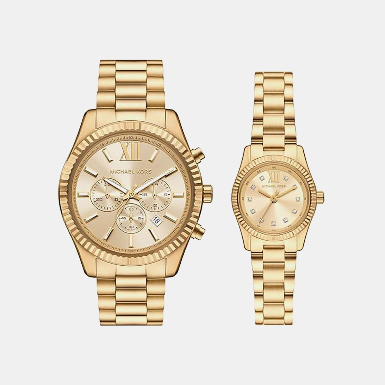 Michael Kors Lexington Couple Quartz Gold Dial Analog Stainless Steel Watch Mk4950Set