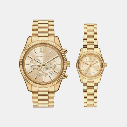 Michael Kors Lexington Couple Quartz Gold Dial Analog Stainless Steel Watch Mk4950Set