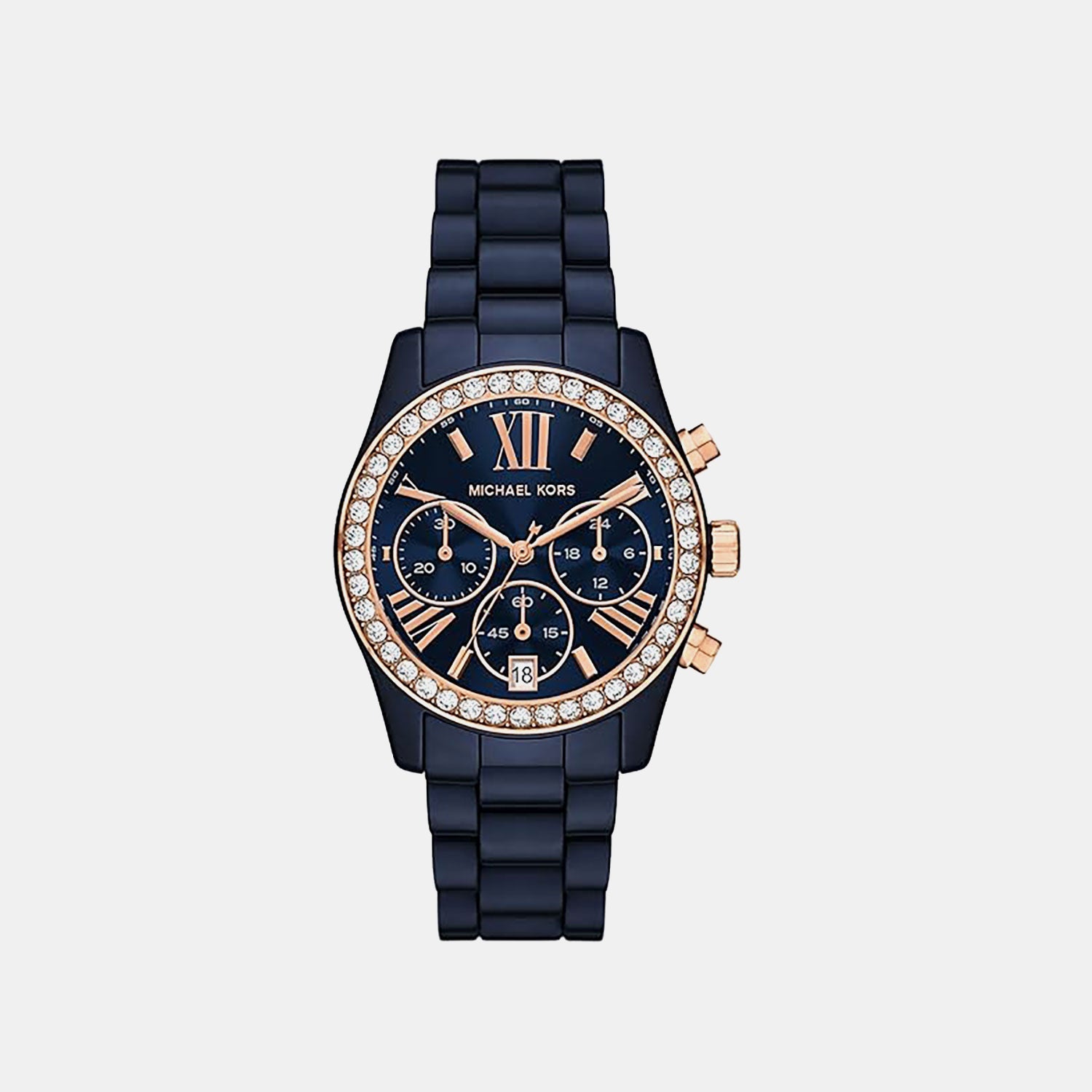Michael Kors Lexington Women Quartz Blue Dial Chronograph Ceramic Watch Mk4969