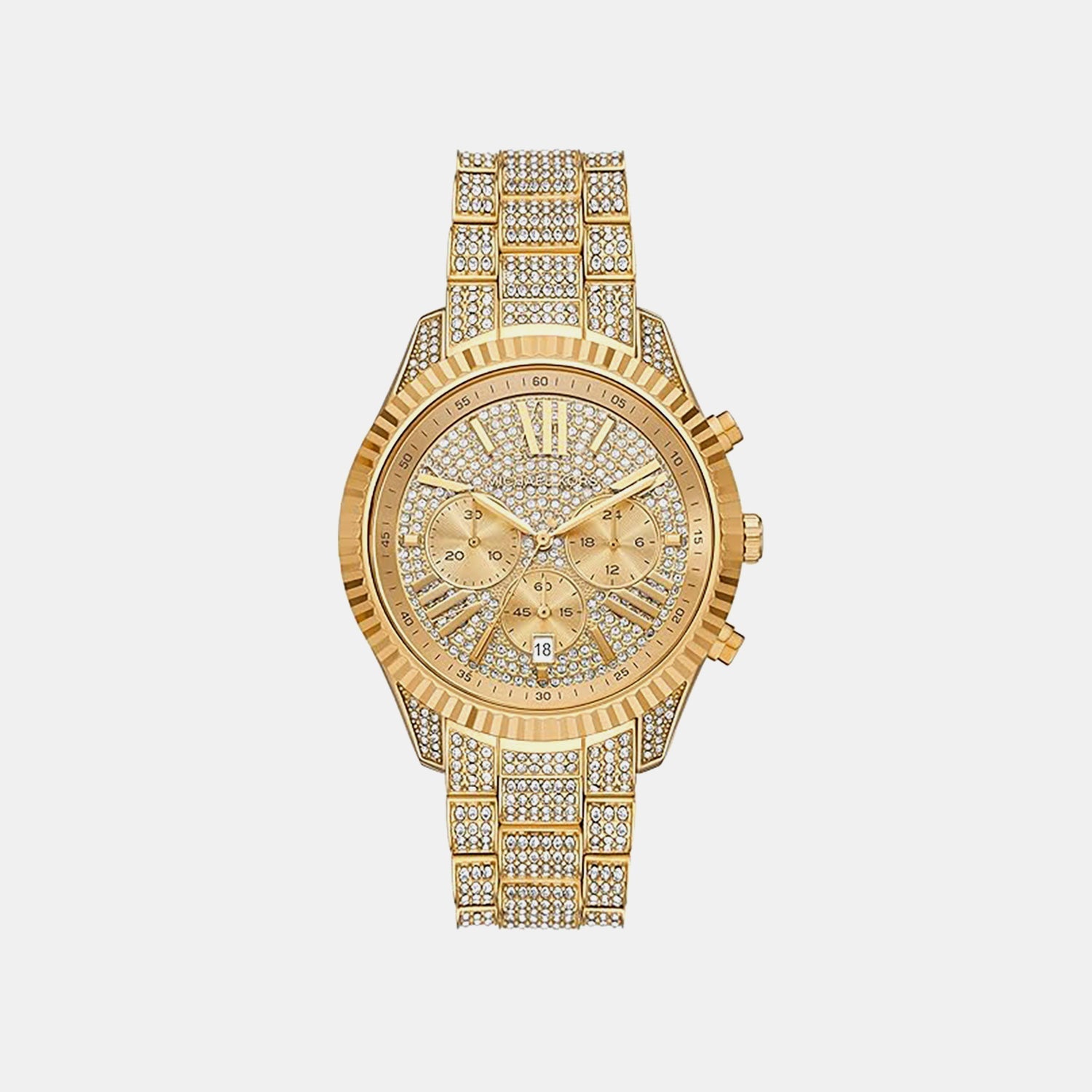 Michael Kors Lexington Women Quartz Gold Dial Chronograph Stainless Steel Watch Mk4971