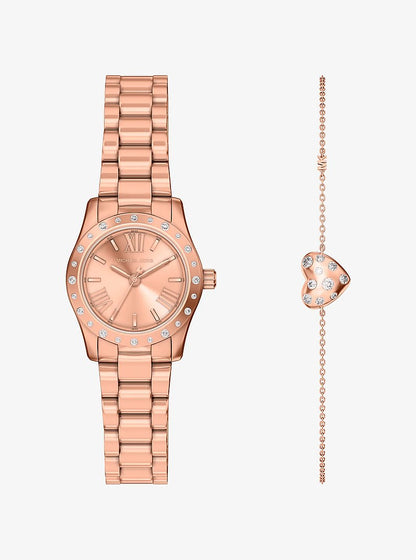 Michael Kors Petite Lexington Pav Rose Gold-Tone Watch And Heart Bracelet Gift Set