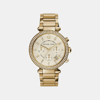 Michael Kors Parker Women Quartz Gold Dial Chronograph Stainless Steel Watch Mk5354