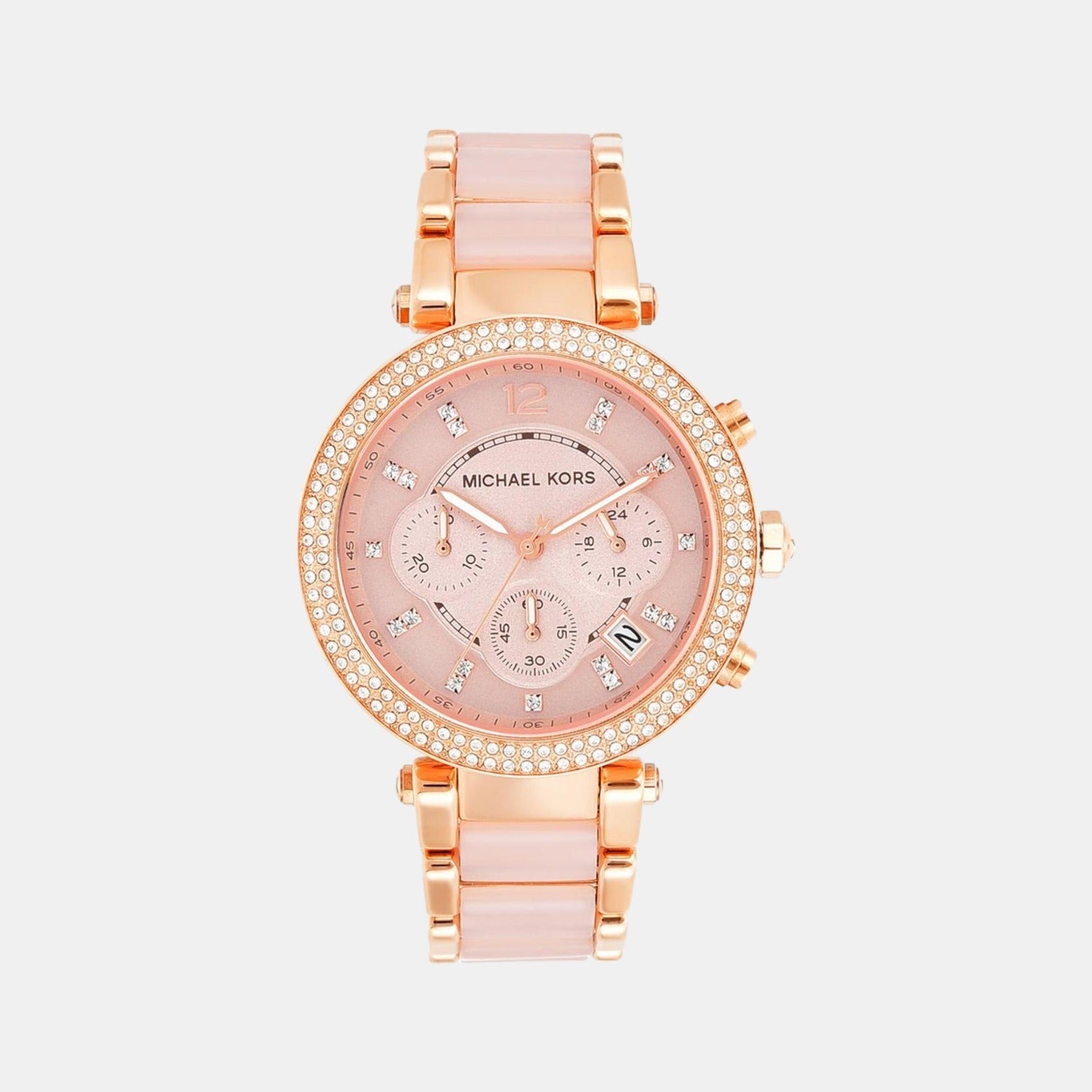 Michael Kors Parker Women Quartz Pink Dial Chronograph Stainless Steel Watch Mk5896