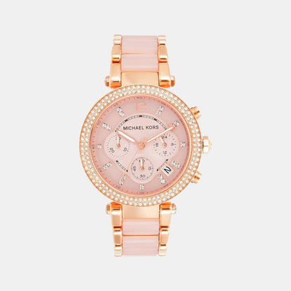 Michael Kors Parker Women Quartz Pink Dial Chronograph Stainless Steel Watch Mk5896