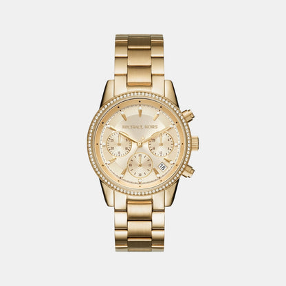 Michael Kors Ritz Women Quartz Gold Dial Chronograph Stainless Steel Watch Mk6356