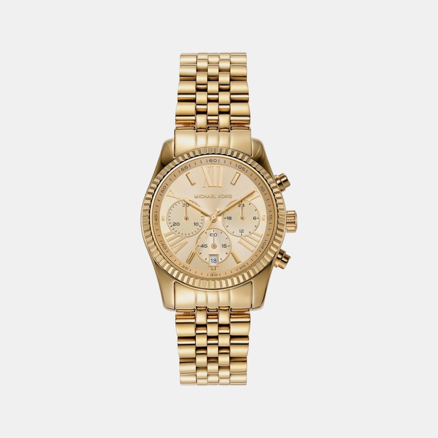 Michael Kors Lexington Women Quartz Gold Dial Chronograph Stainless Steel Watch Mk7378