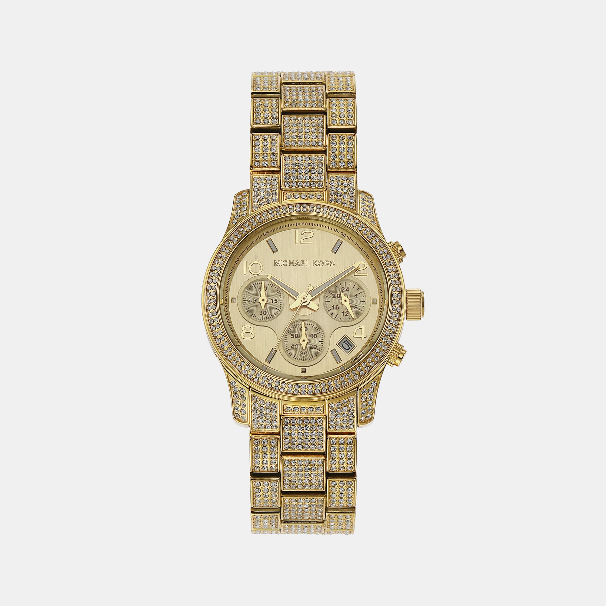 Michael Kors Runway Women Quartz Gold Dial Chronograph Stainless Steel Watch Mk7435