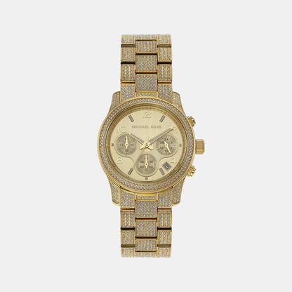 Michael Kors Runway Women Quartz Gold Dial Chronograph Stainless Steel Watch Mk7435