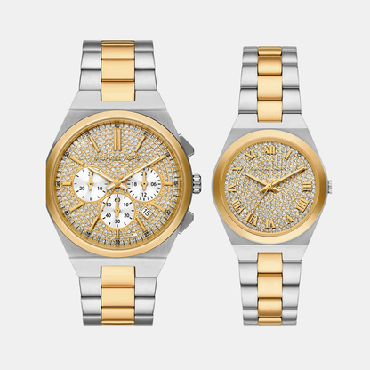 Michael Kors Lennox Couple Quartz Gold Dial Analog Stainless Steel Watch Mk7503Set