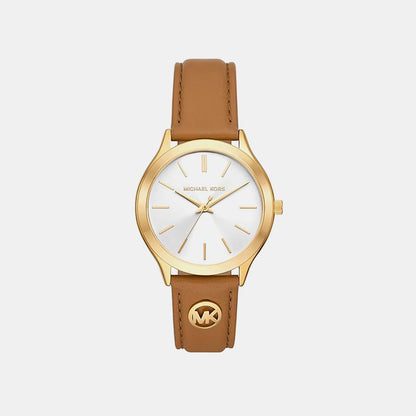 Michael Kors Slim Runway Women Quartz White Dial Analog Leather Watch Mk7543