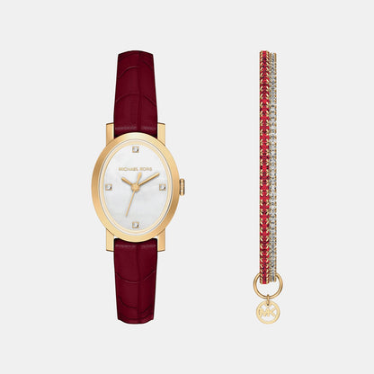 Michael Kors Maude Women Quartz Mother Of Pearl Dial Analog Leather Watch Mk7570Set