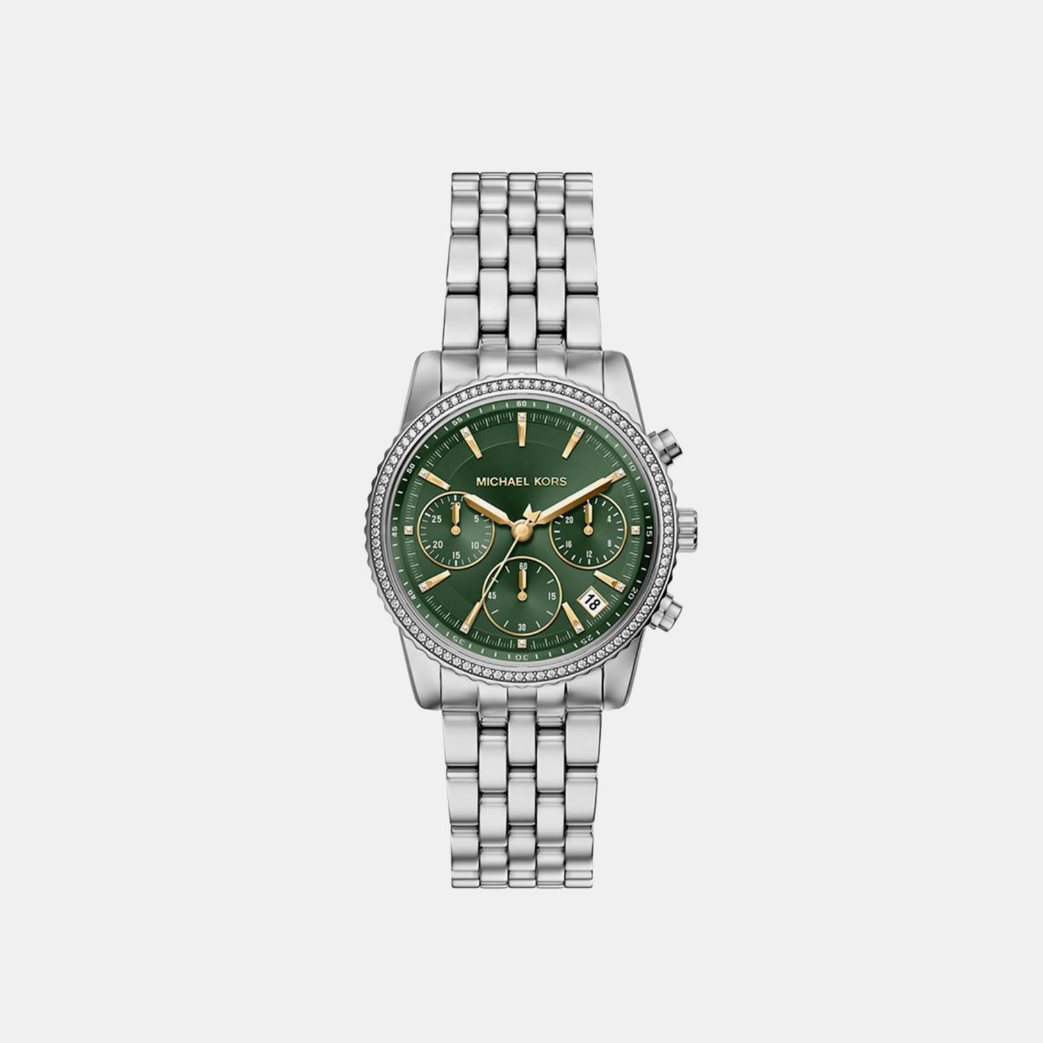 Michael Kors Bryant Women Quartz Green Dial Chronograph Stainless Steel Watch Mk7583
