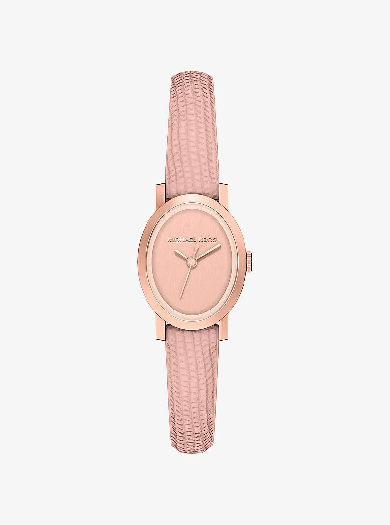 Michael Kors Petite Maude Rose Gold-Tone And Lizard Embossed Leather Watch