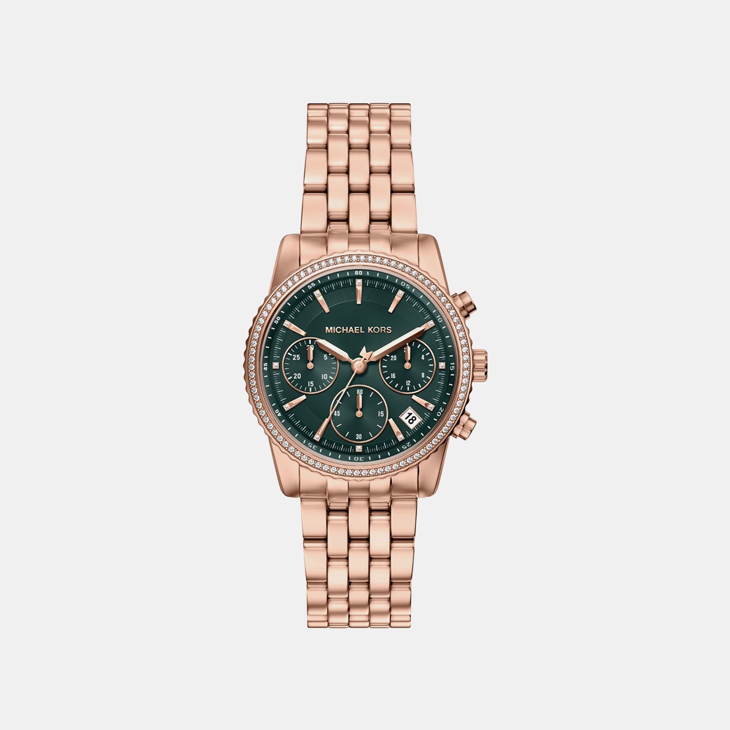 Michael Kors Bryant Women Quartz Green Dial Chronograph Stainless Steel Watch Mk7600
