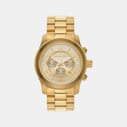 Michael Kors Runway Men Quartz Gold Dial Chronograph Stainless Steel Watch Mk9074
