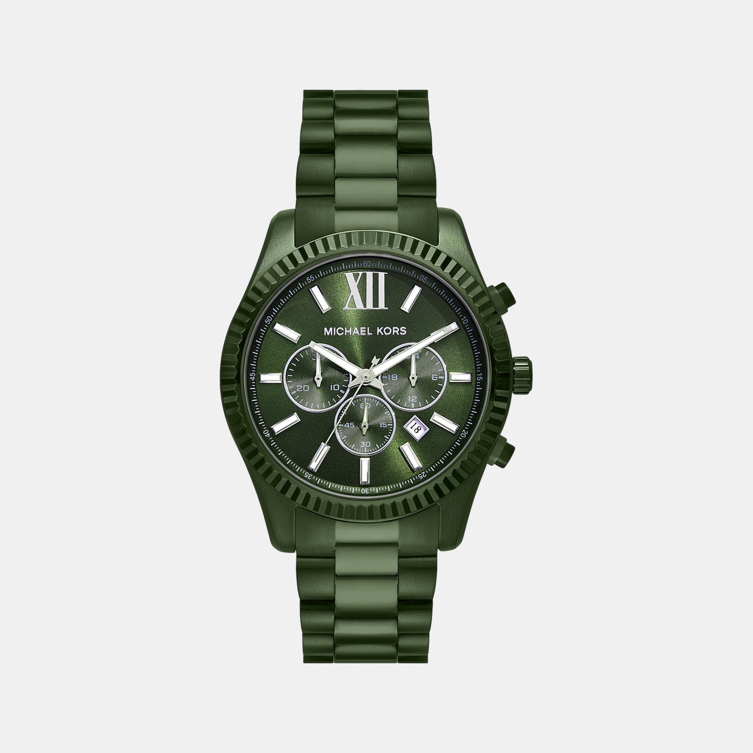 Michael Kors Lexington Men Quartz Green Dial Chronograph Stainless Steel Watch Mk9166