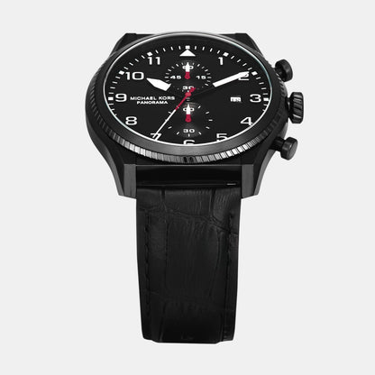 Michael Kors Panorama Men Quartz Black Dial Chronograph Leather Watch Mk9201