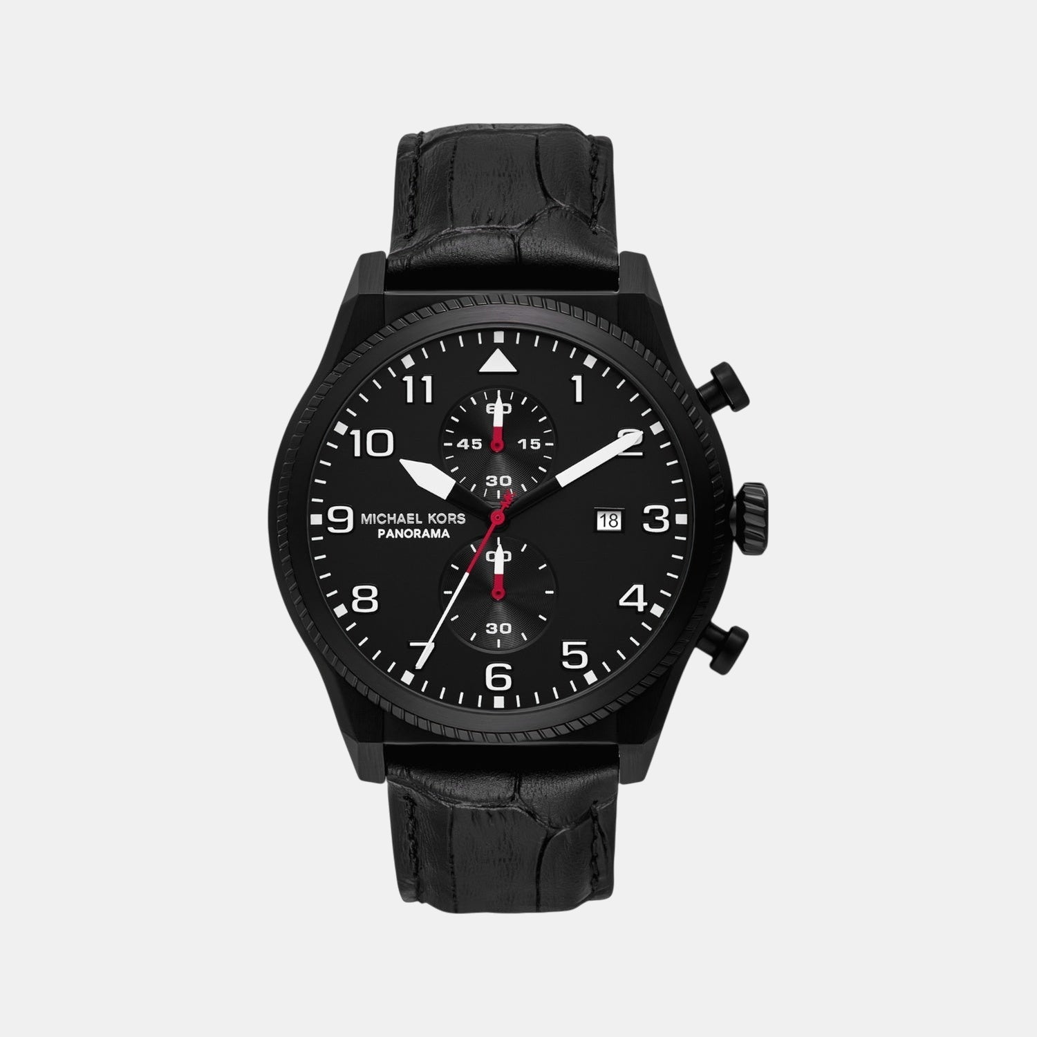 Michael Kors Panorama Men Quartz Black Dial Chronograph Leather Watch Mk9201