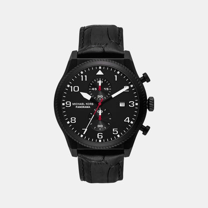 Michael Kors Panorama Men Quartz Black Dial Chronograph Leather Watch Mk9201